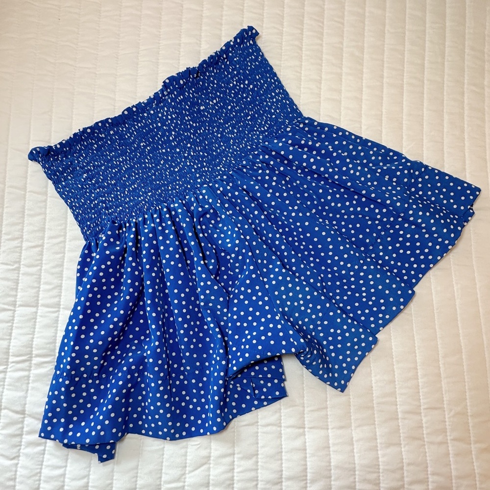 KOCH SHORTS — navy blue polka dots